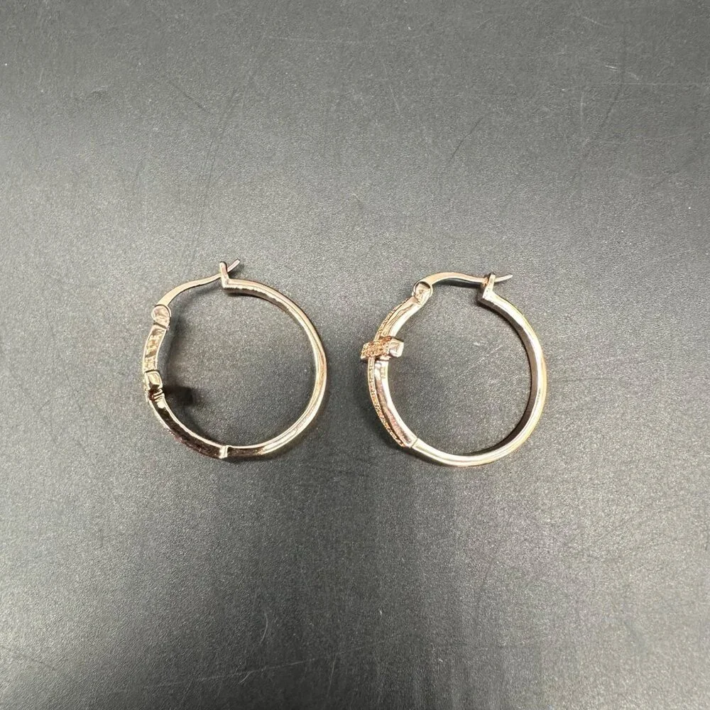 Cross Hoop Earrings Rose Gold Color Rhinestone Bling Jewelry Religious - Picture 3 of 7